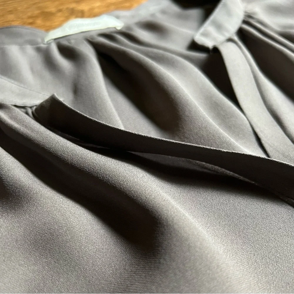 Taupe Silk Batwing Blouse, Minimalist Peasant Blouse, Pharaoh - Picture 3 of 7